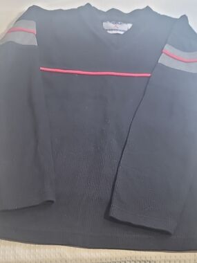 Men's Black Sweater with Pink Accent - Classic Crew